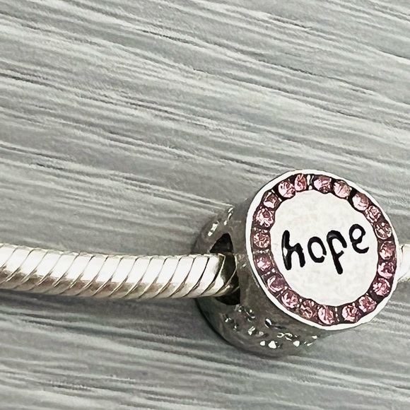Silver plated paved crystal HOPE  bracelet charm - Picture 4 of 6